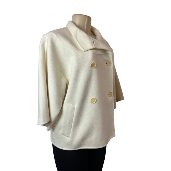 Talbots Ivory Wool Blend Size 12 Double Breasted 3/4 Sleeves Womens Peacoat - Picture 1 of 6